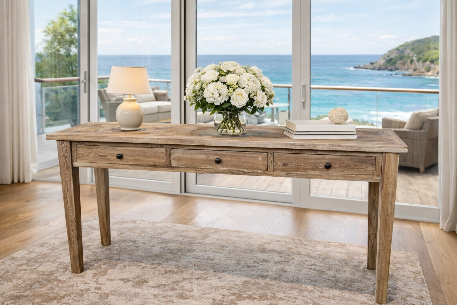 MF Casablanca Recycled Elm Timber Hall Table with Drawers