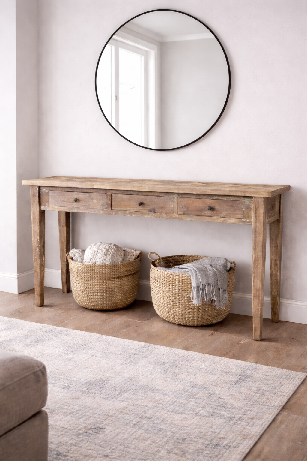 MF Casablanca Recycled Elm Timber Hall Table with Drawers