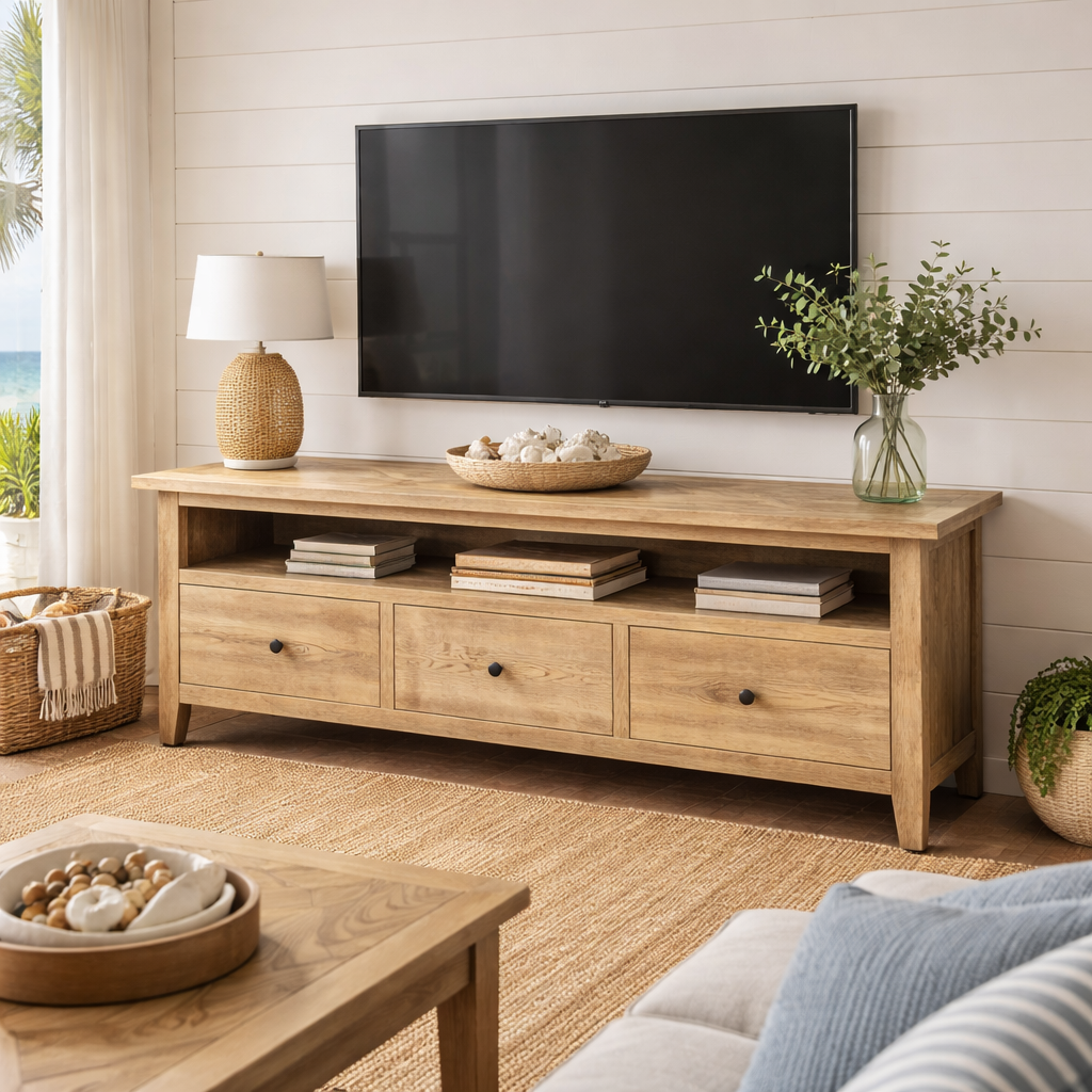 MF Queen Solid Timber TV Unit with Drawers and Niche