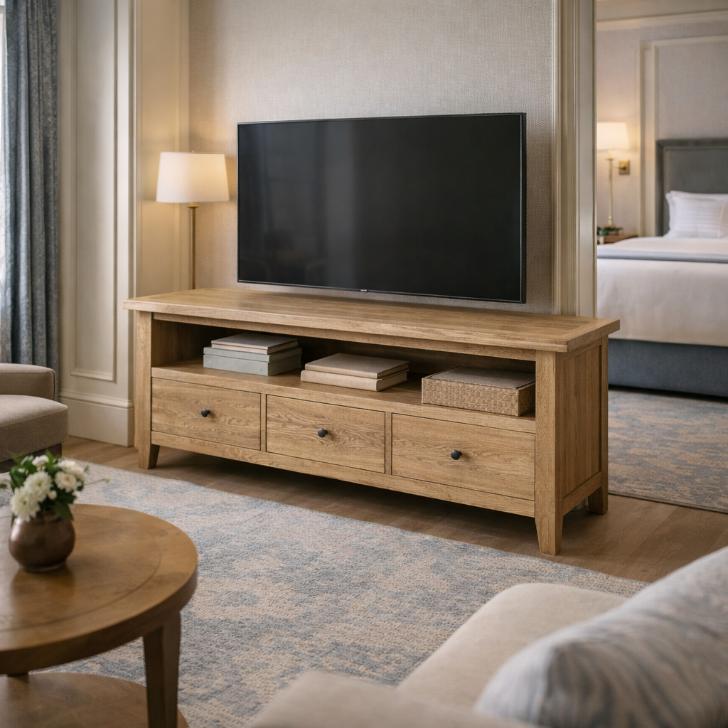 MF Queen Solid Timber TV Unit with Drawers and Niche