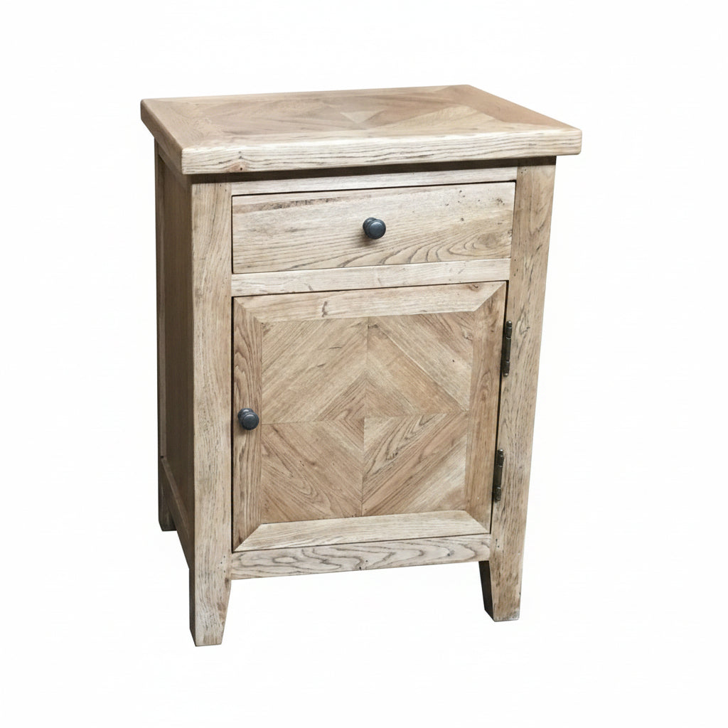 MF Queens Solid Timber 1 Drawer 1 Door Bedside Table