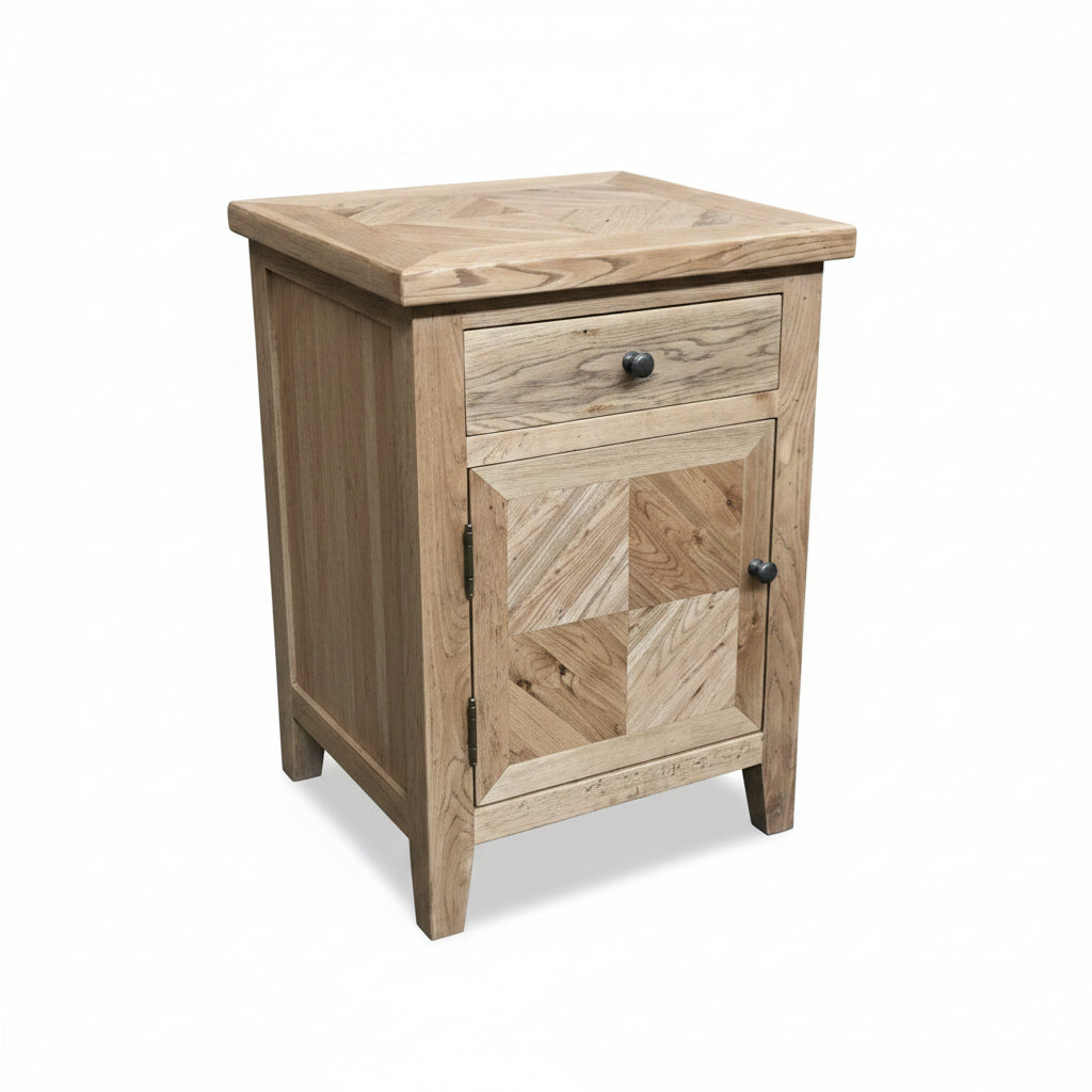 MF Queens Solid Timber 1 Drawer 1 Door Bedside Table