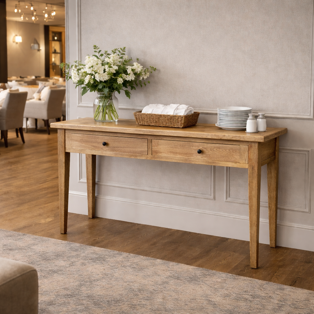MF Queens Solid Timber Parquetry Top Hall Table with Drawers