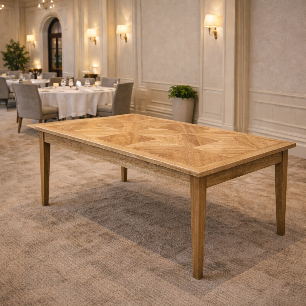 MF Queens Solid Timber Parquetry Top Dining Tables