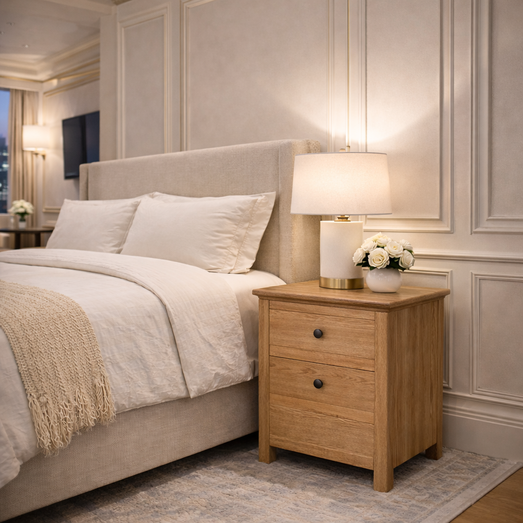 MF Crown Solid Timber 2 Drawer Bedside Table