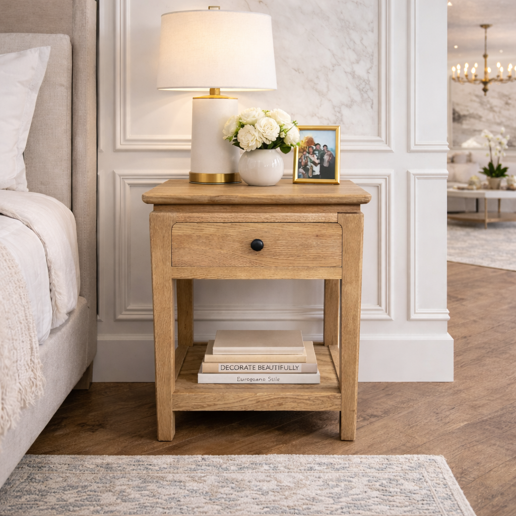 MF Crown Solid Timber 1 Drawer 1 Shelf Bedside Table