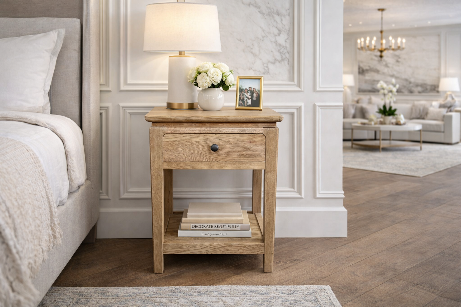MF Crown Solid Timber 1 Drawer 1 Shelf Bedside Table