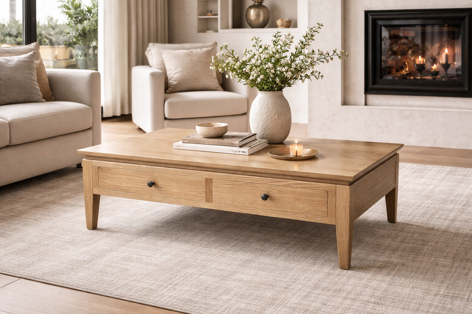 MF Crown Solid Timber 2 Drawer Coffee Table
