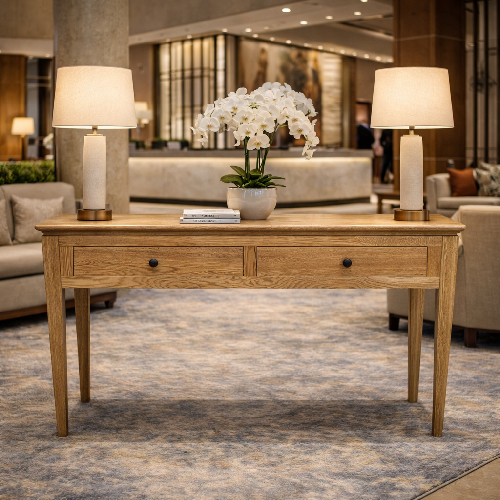 MF Crown Solid Timber 2 Drawer Hall Table