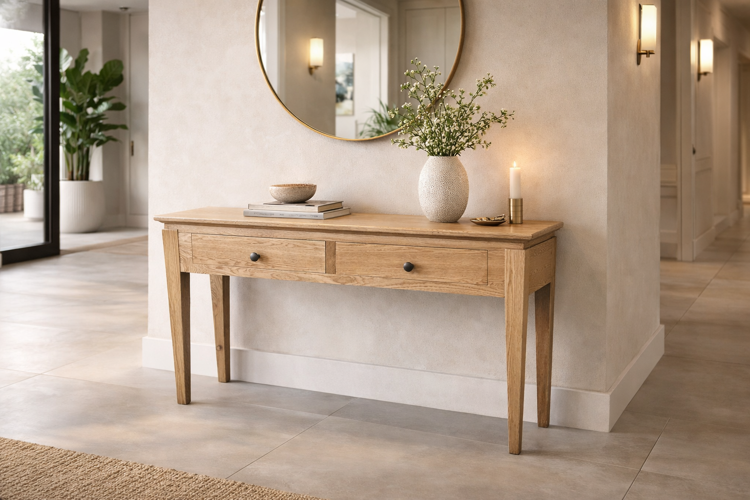 MF Crown Solid Timber 2 Drawer Hall Table
