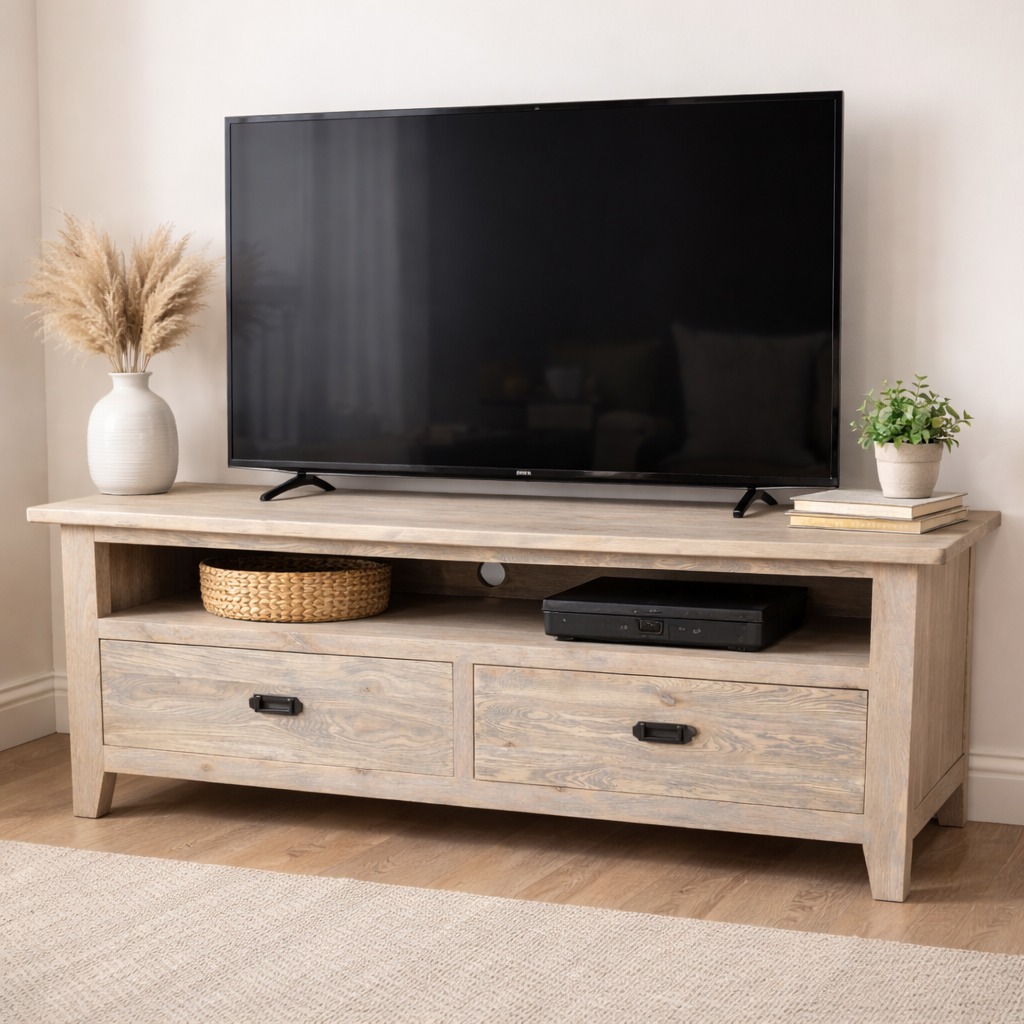 MF Hampton Solid Timber 2 drawer Entertainment Unit