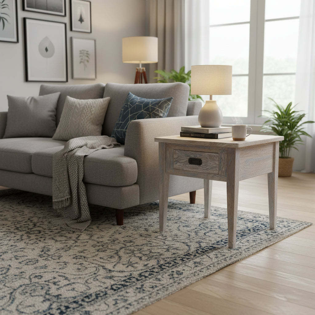 MF Hampton Solid Timber 1 Drawer Lamp Table