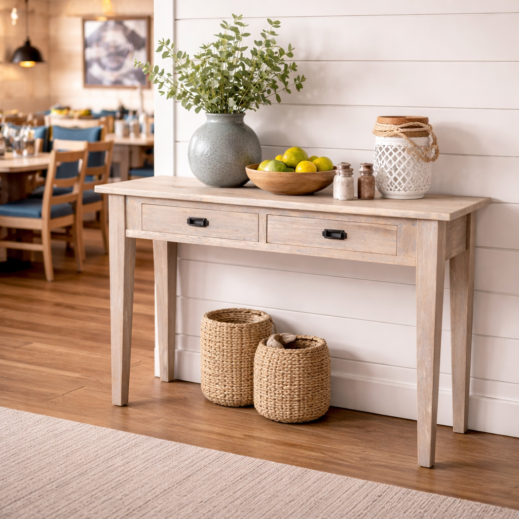 MF Hampton Solid Timber 2 Drawer Hall Table