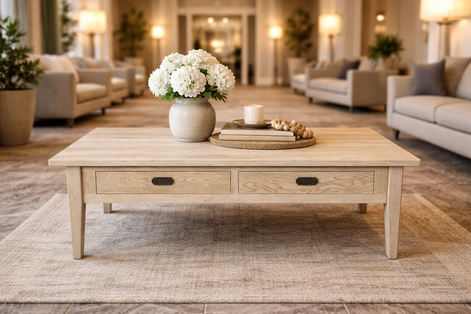 MF Hampton Solid Timber 2 Drawer Coffee Table