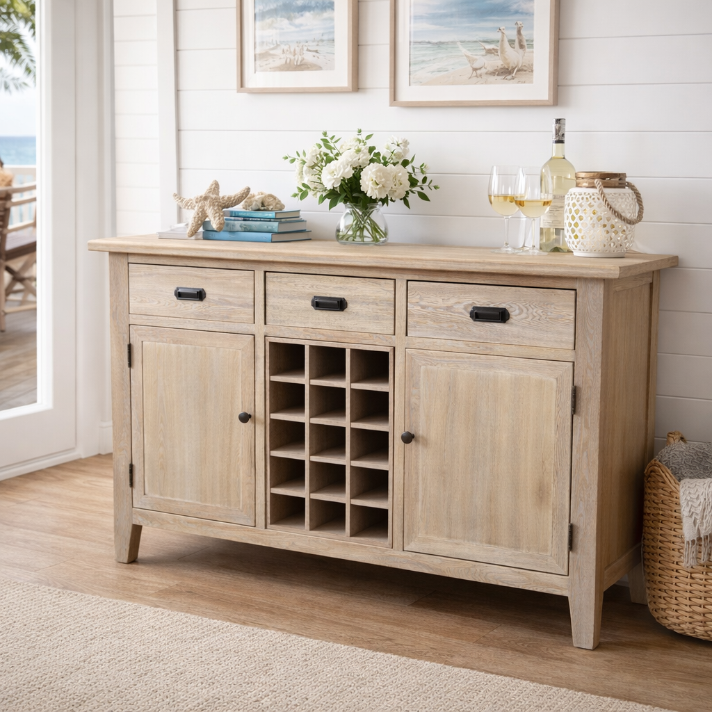 MF Hampton Solid Timber Sideboard with 15 Bottle Holder