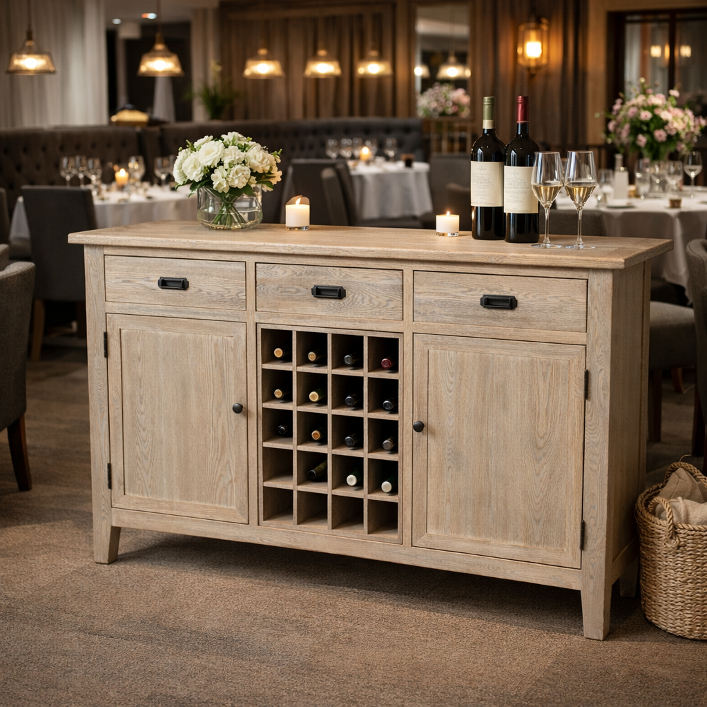 MF Hampton Solid Timber Sideboard with 20 Bottle Racks