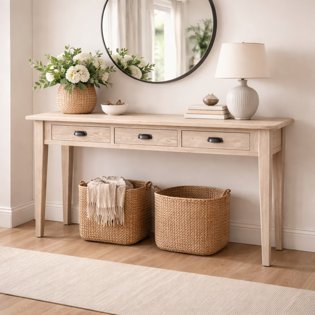 MF Hampton Solid Timber 3 Drawer Hall Table