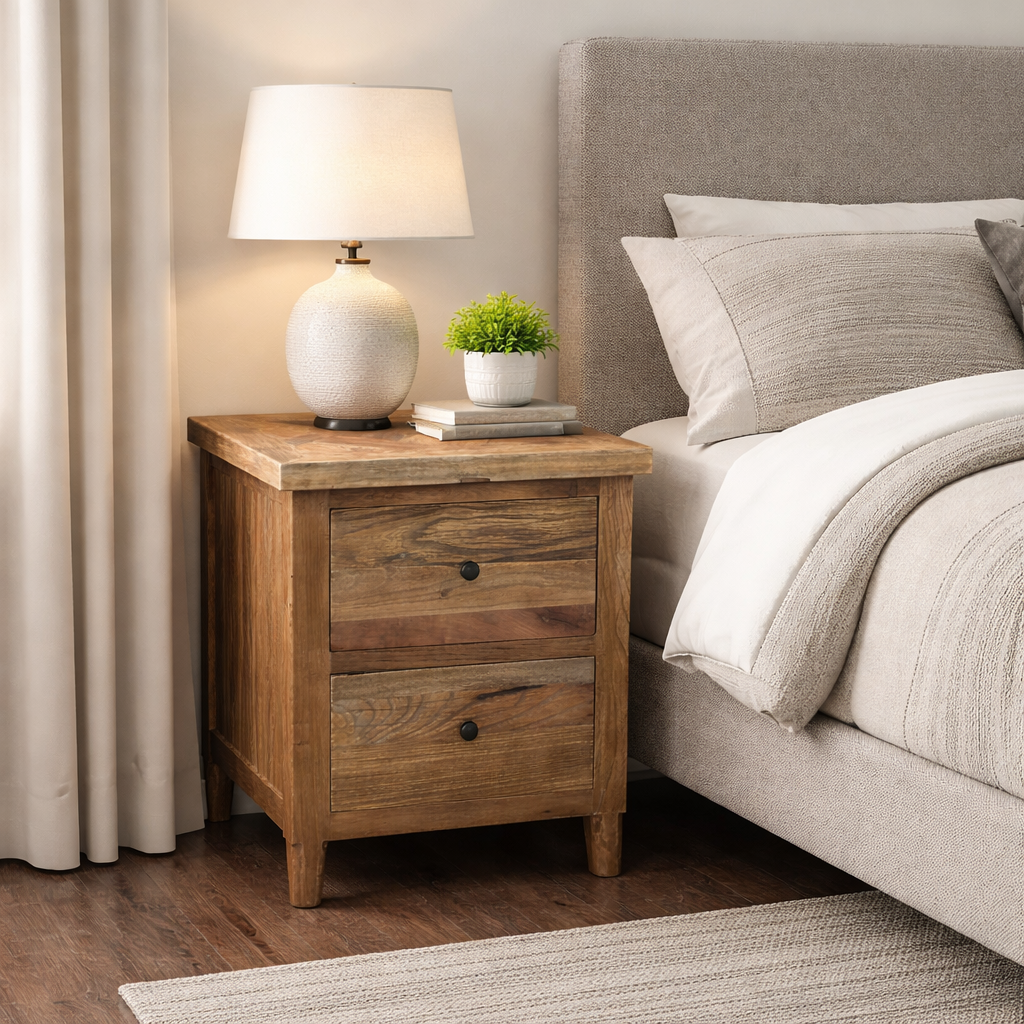 MF Morocco Recycled Elm 2 Drawer Bedside Table
