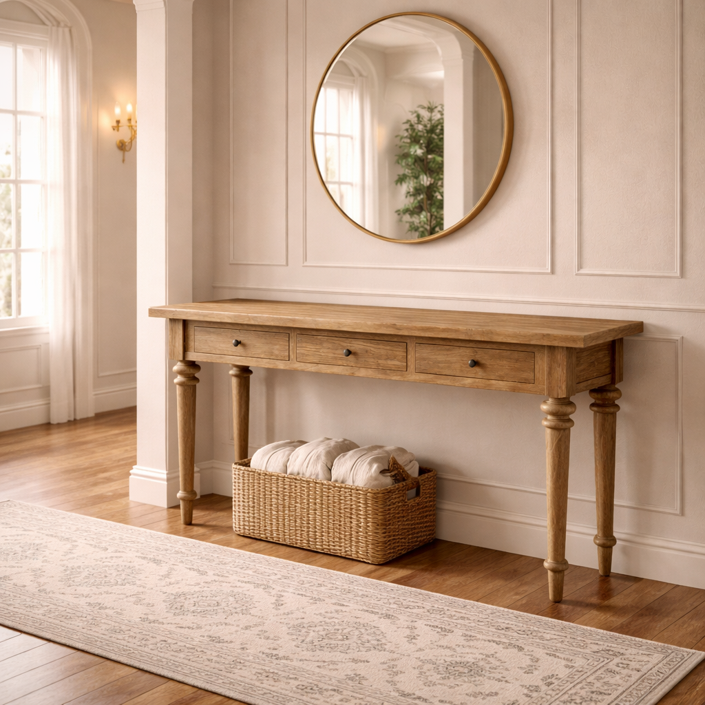 MF Morocco Recycled Elm Timber 3 Drawer Hall Table