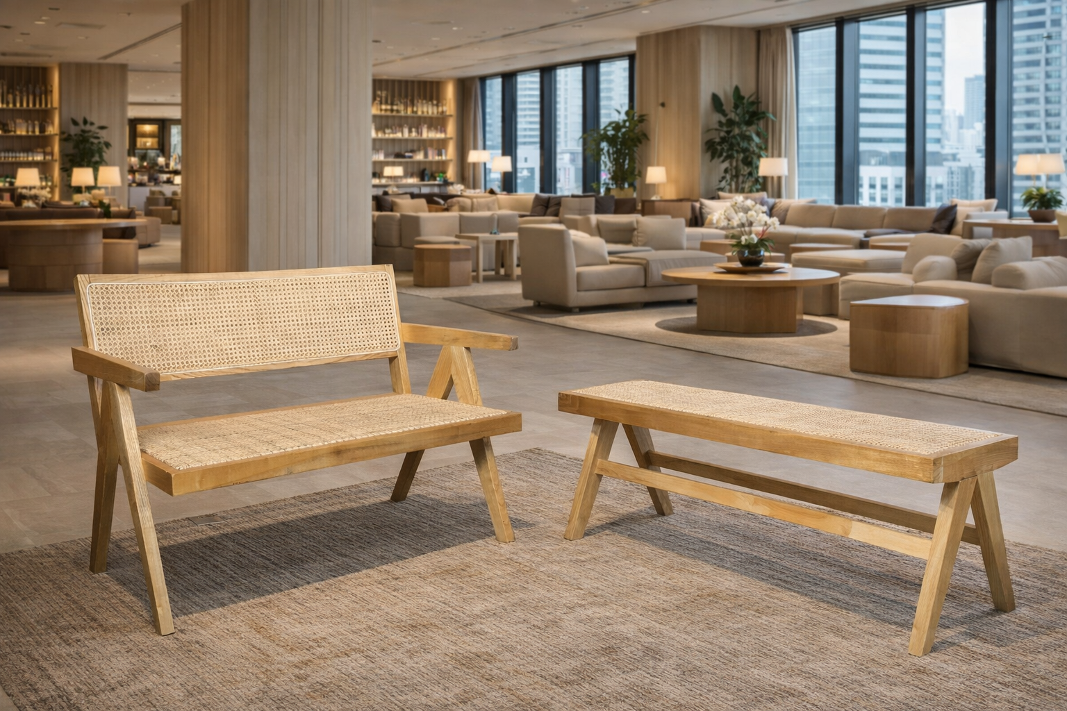 MF Pier Solid Timber Framed with Natural Rattan Bench