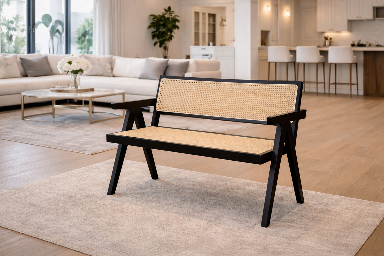 MF Pier 2 Seater Rattan Bench with Backrest