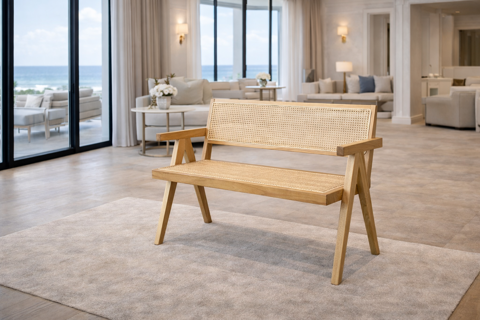 MF Pier 2 Seater Rattan Bench with Backrest