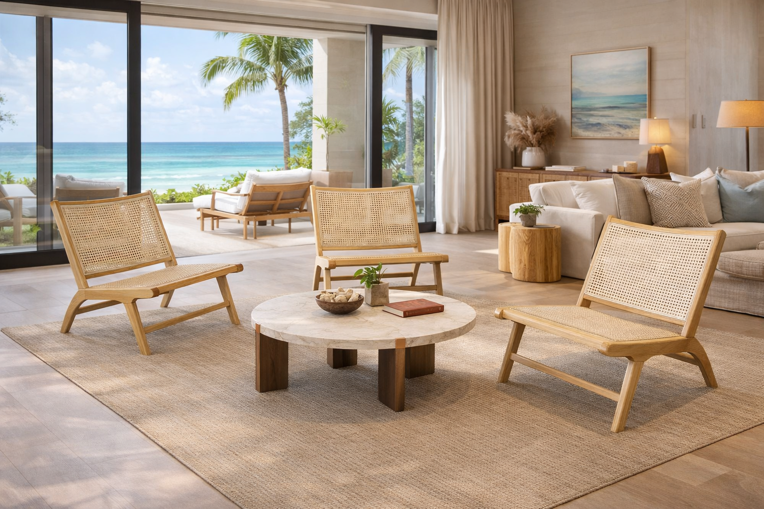 MF Portsea Timber Frame Rattan Chair
