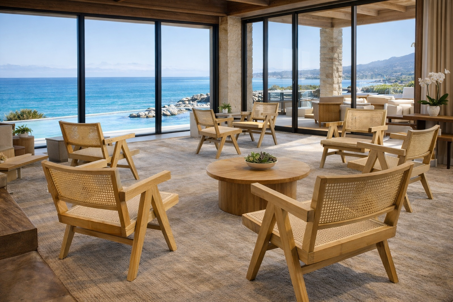 MF Pier Timber Framed with Natural Rattan Lounge Chair