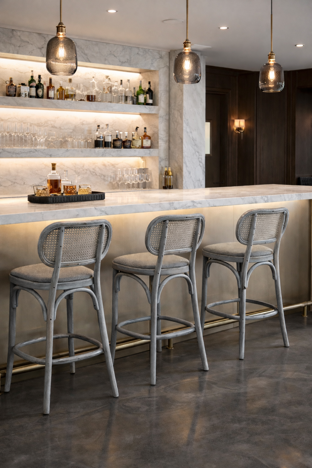 MF Grey Bahamas Rattan Back & Seat Counter Stool