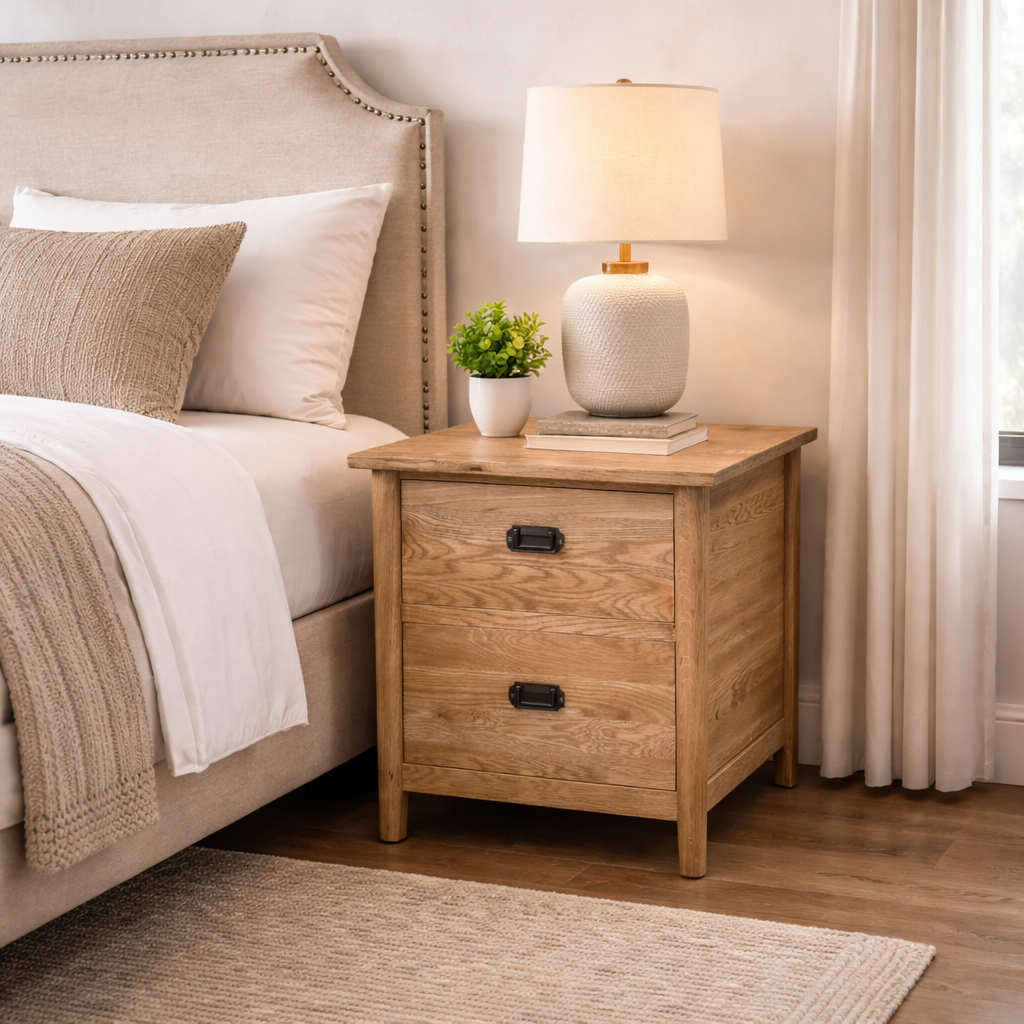 MF Tiffany Solid Timber 2 Drawer Bedside Table