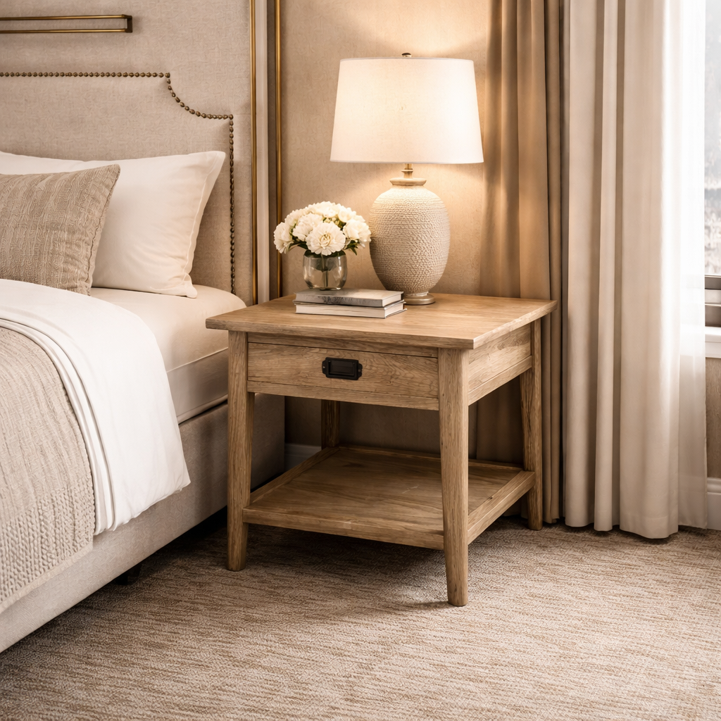 MF Tiffany Solid Timber 1 Drawer Lamp Table