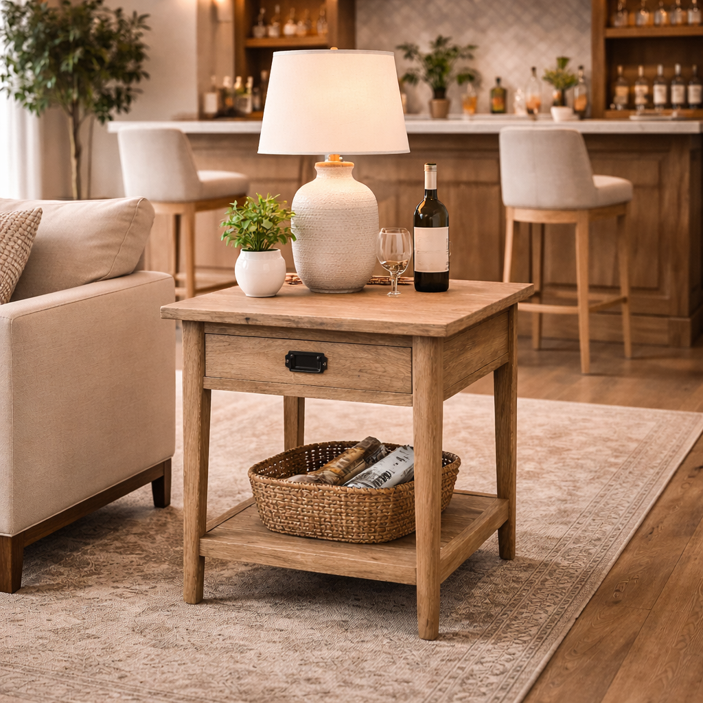 MF Tiffany Solid Timber 1 Drawer Lamp Table