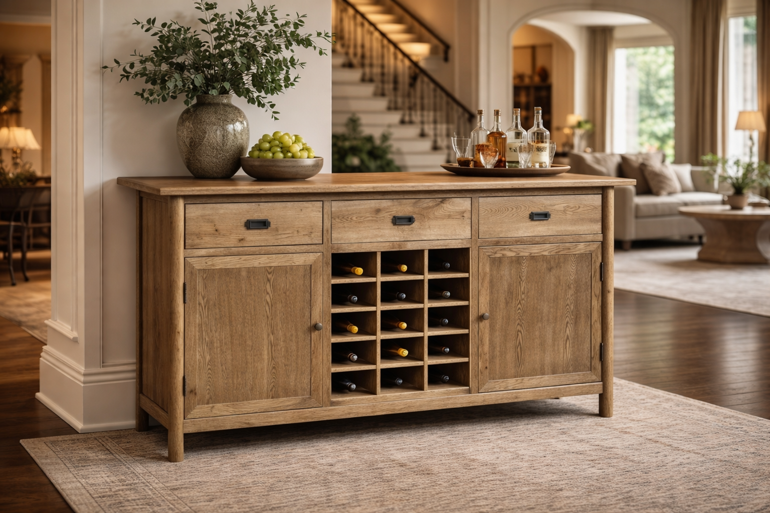 MF Tiffany Solid Timber 3 Drawer 2 Door Sideboard with Bottle Rack