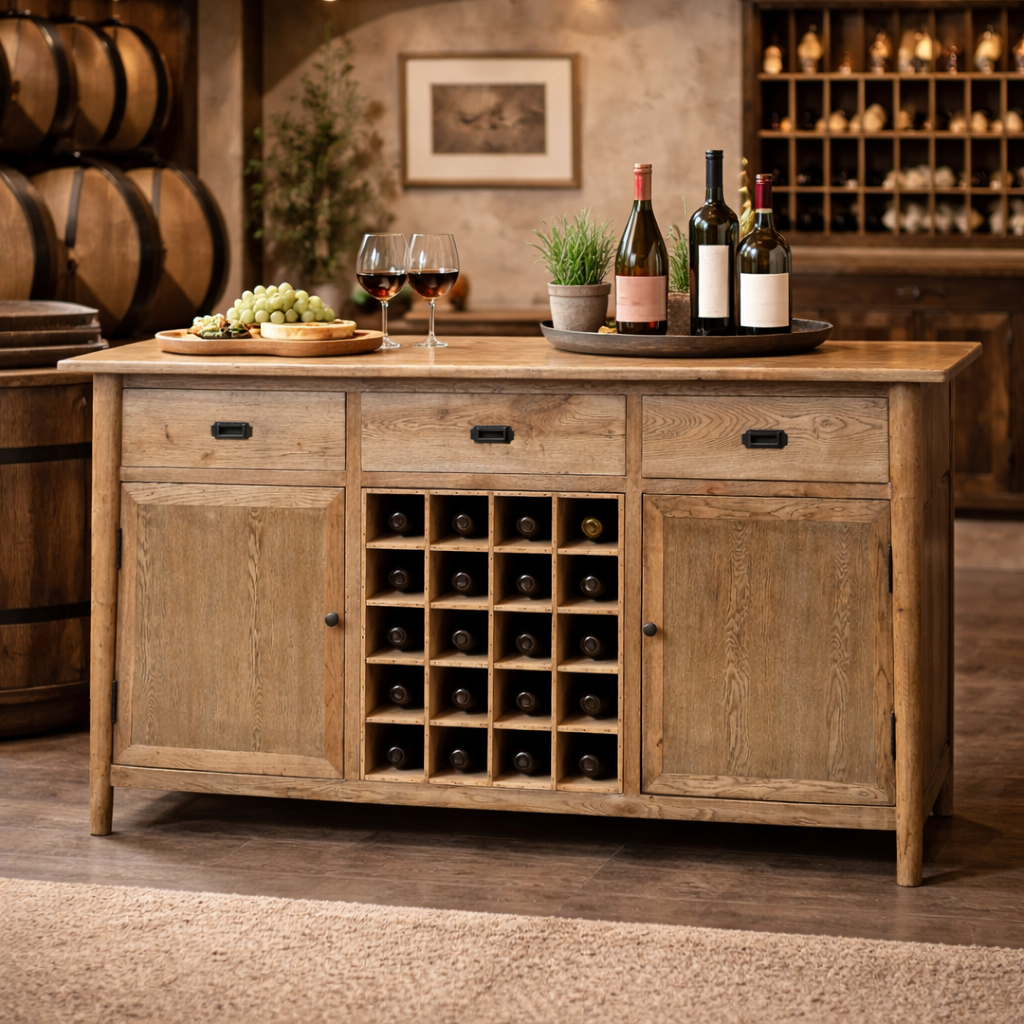 MF Tiffany Solid Timber 3 Drawer 2 Door Sideboard with Bottle Rack
