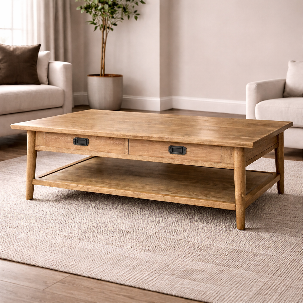 MF Tiffany Solid Timber 2 Drawer Coffee Table