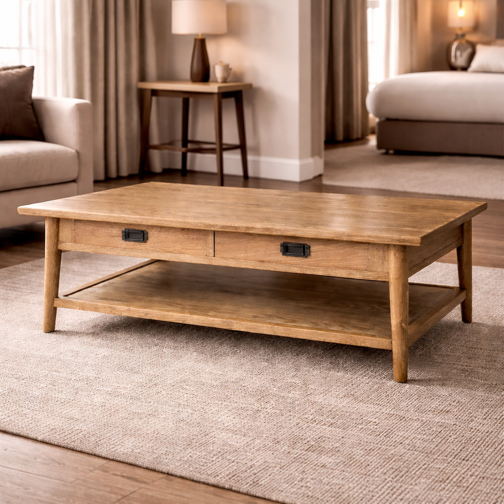MF Tiffany Solid Timber 2 Drawer Coffee Table