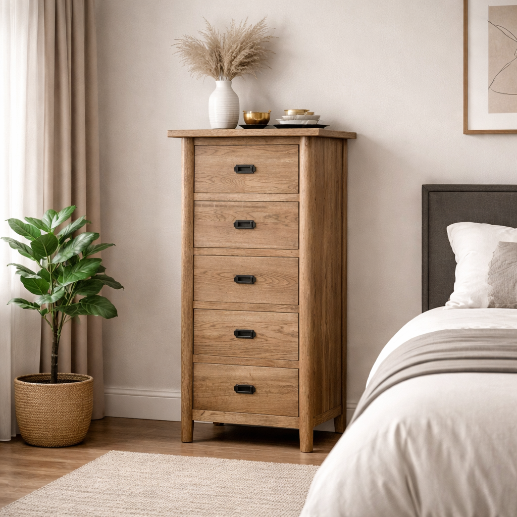 MF Tiffany Solid Timber 5 Drawer Skinny Tallboy