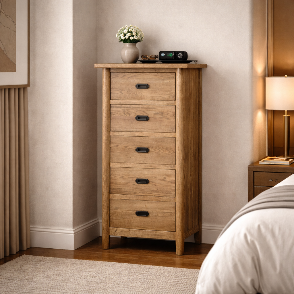 MF Tiffany Solid Timber 5 Drawer Skinny Tallboy