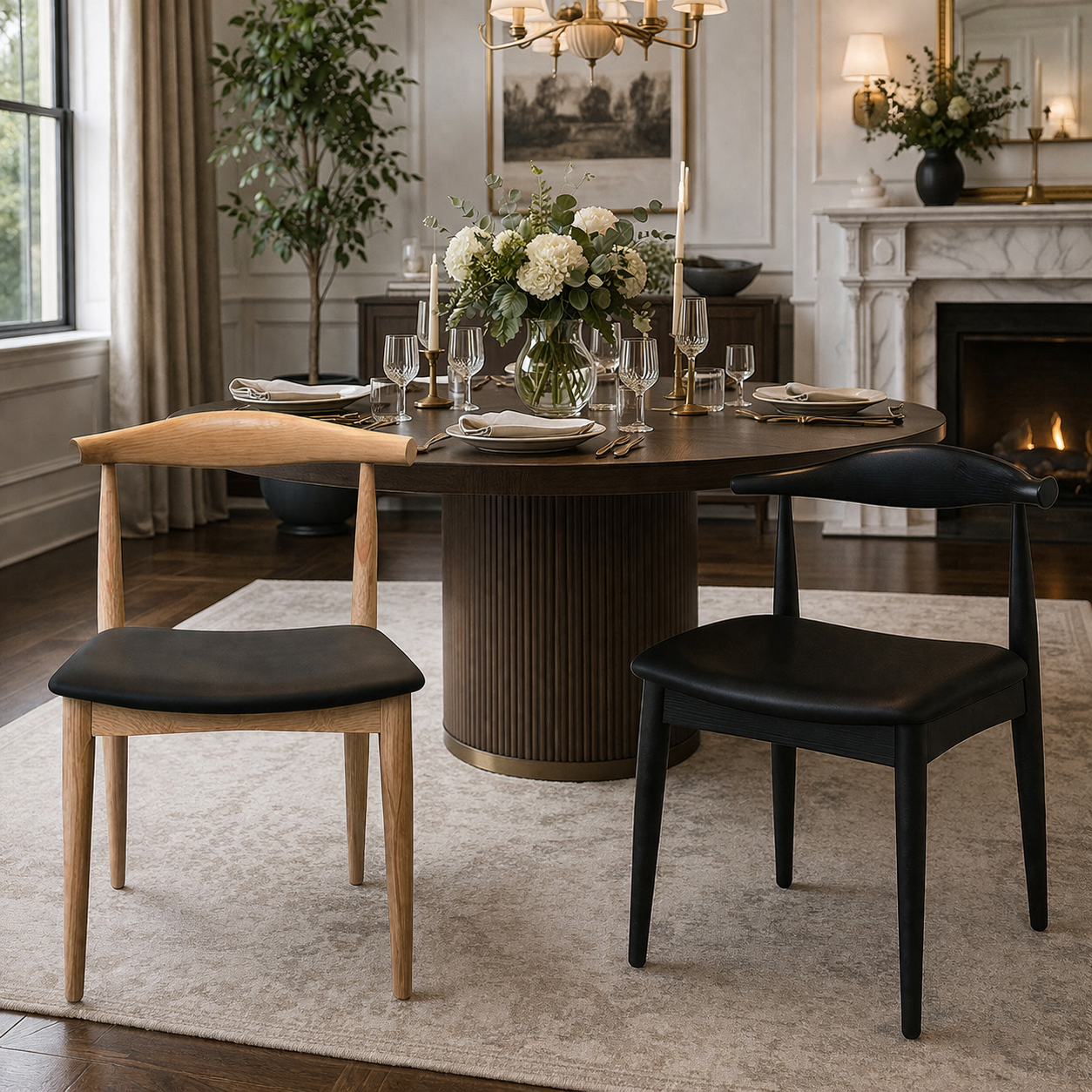 MF Replica Timber Frame PU Leather Seat Dining Elbow Chair