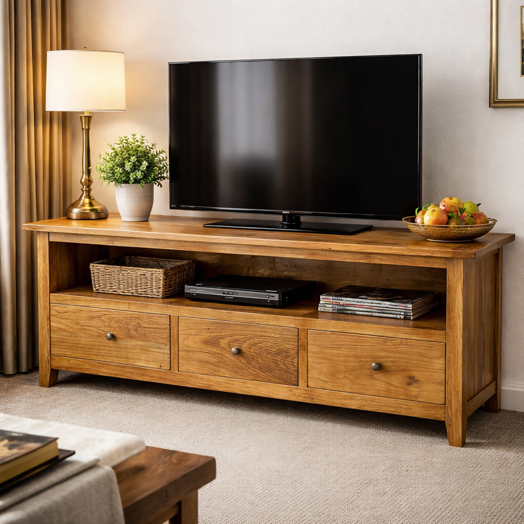 MF Honey Recycled Elm Timber 3 Drawer Entertainment Unit