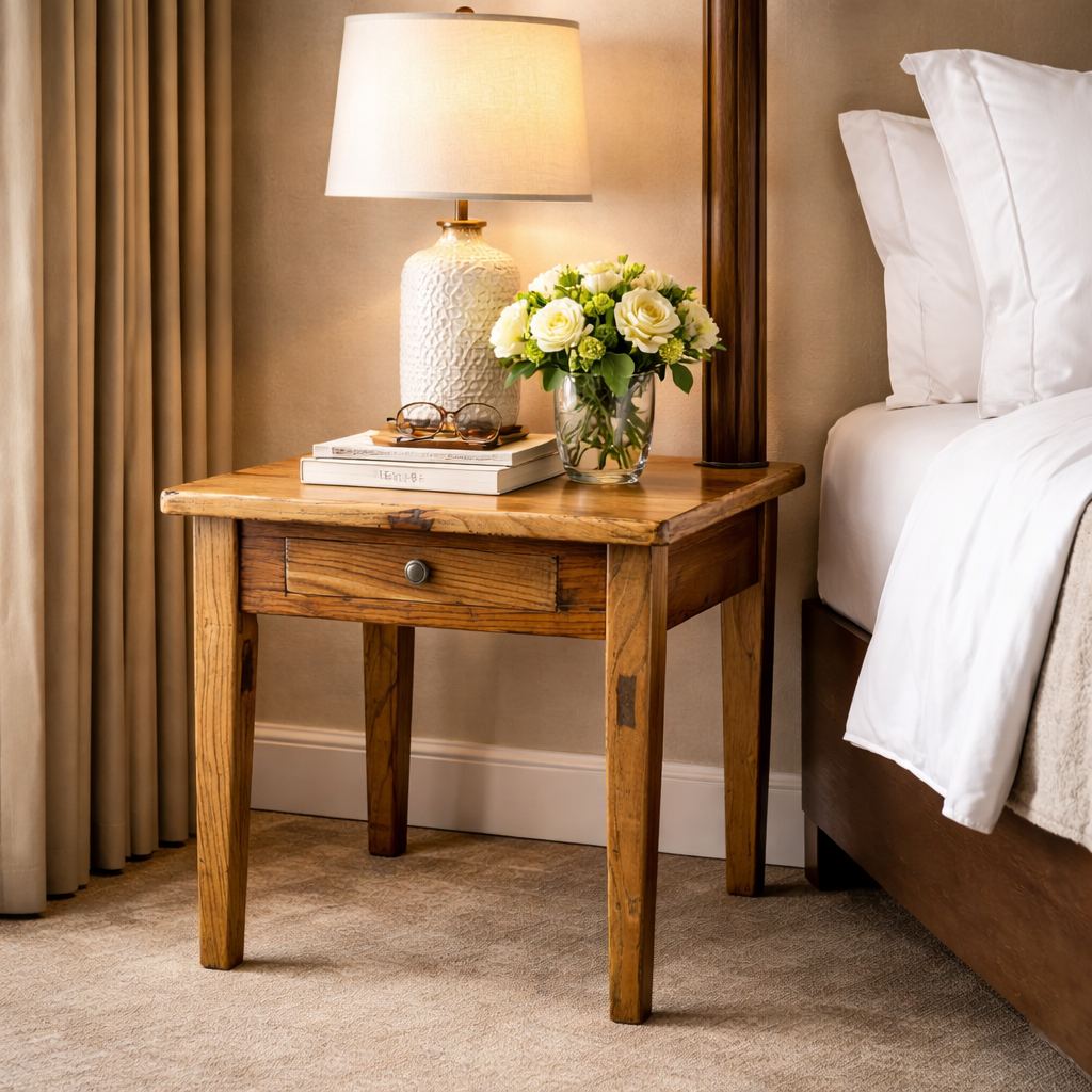 MF Honey Recycled Elm Timber 1 Drawer Side Table
