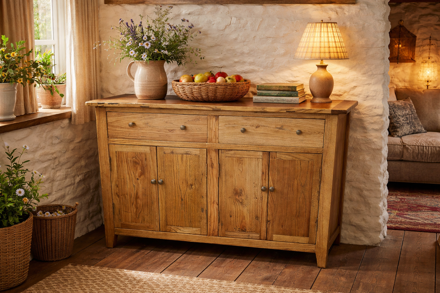 MF Honey Recycled Elm Timber 2 Drawer 4 Door Buffet - 140cm