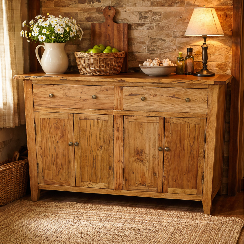 MF Honey Recycled Elm Timber 2 Drawer 4 Door Buffet - 140cm