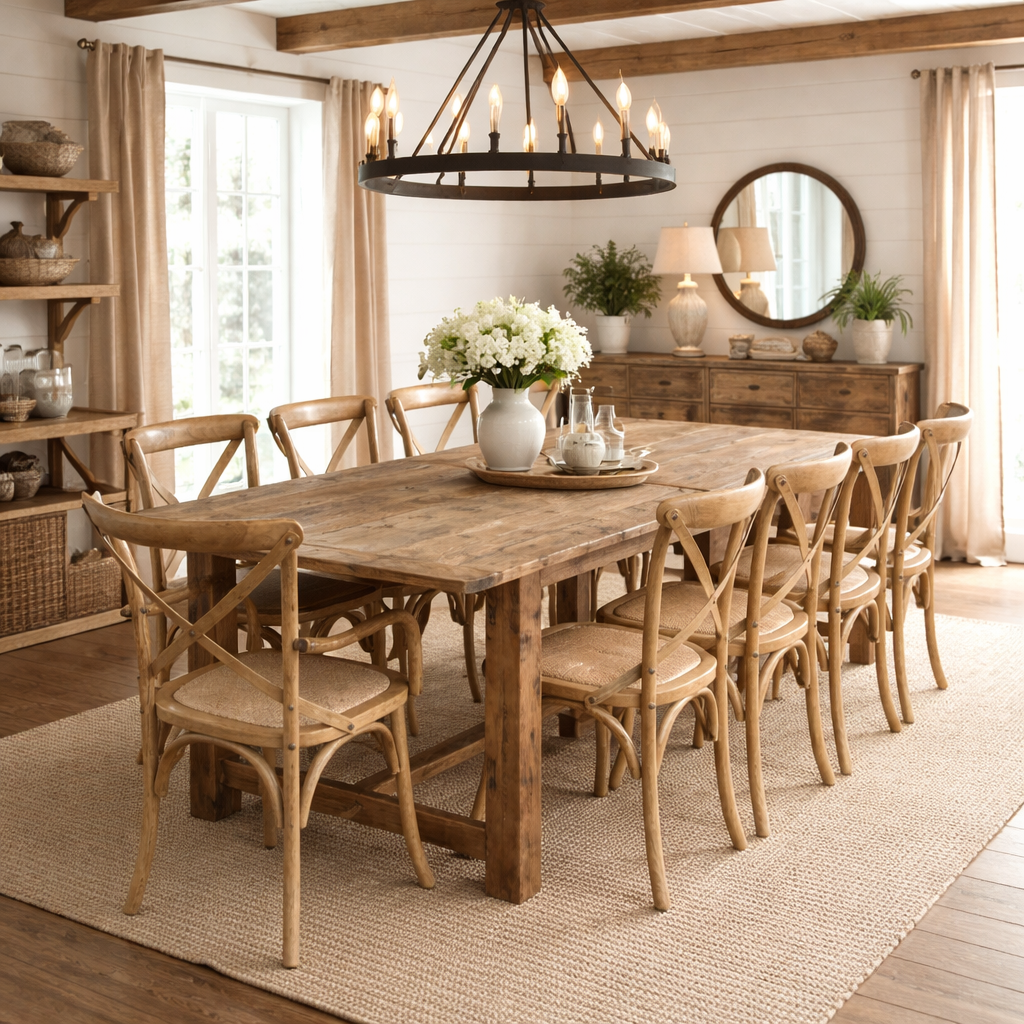 MF Provincial Recycled Oak Timber Natural Rustic Dining Table
