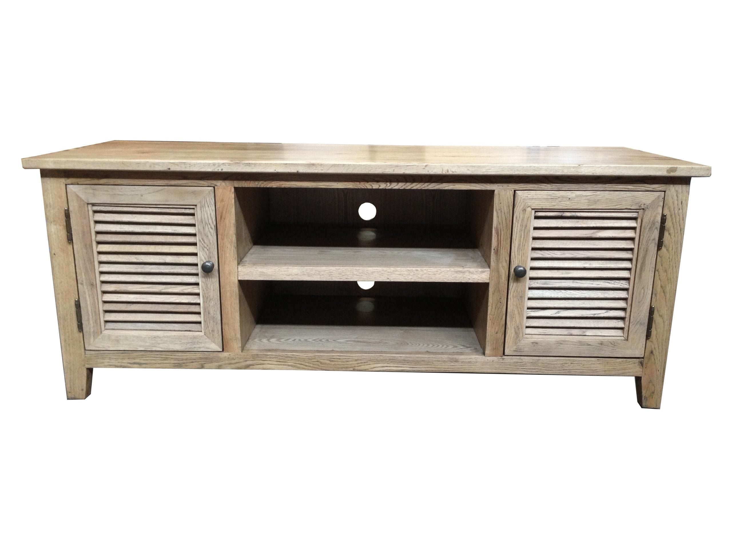 MF Oak Louvre Solid Timber 2 Door Entertainment Unit