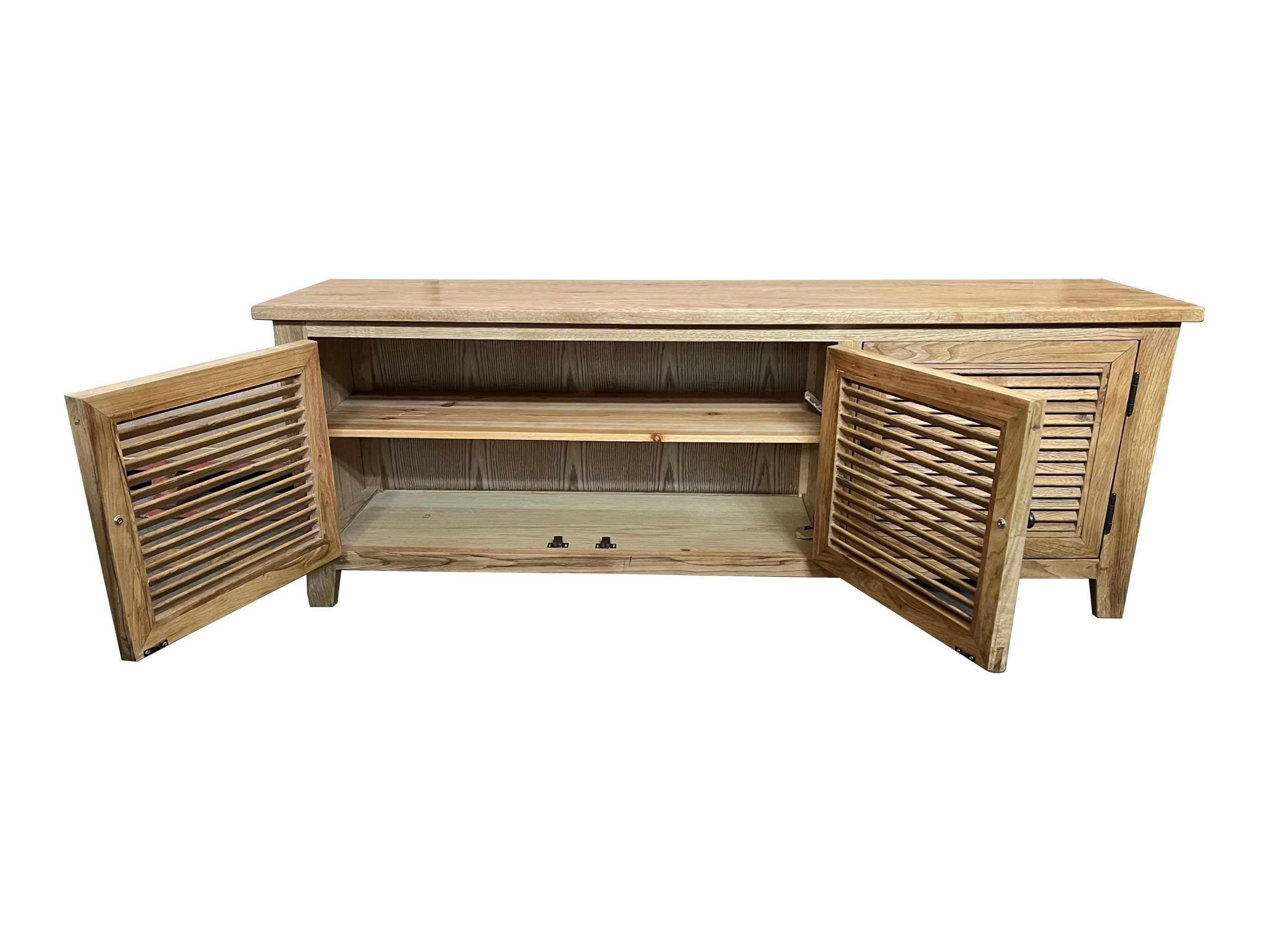MF Oakwood Louvre Solid Timber TV Unis with Internal Shelves