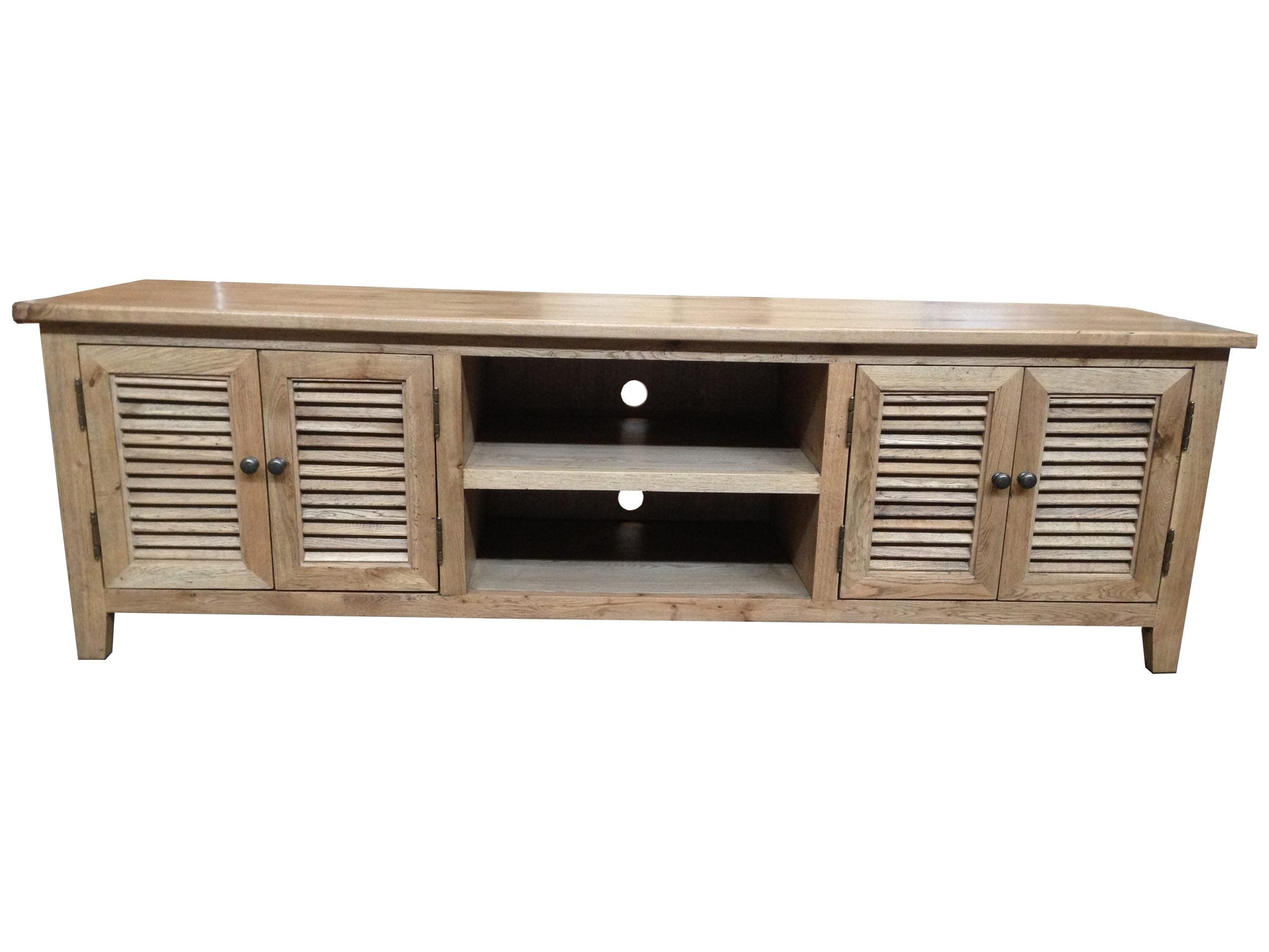MF Oak Louvre Solid Timber 4 Door Entertainment Unit