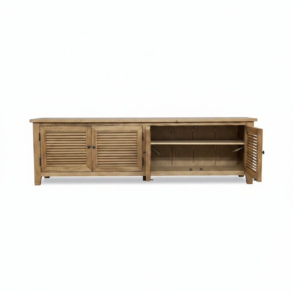 MF Oakwood Louvre Solid Timber TV Unis with Internal Shelves
