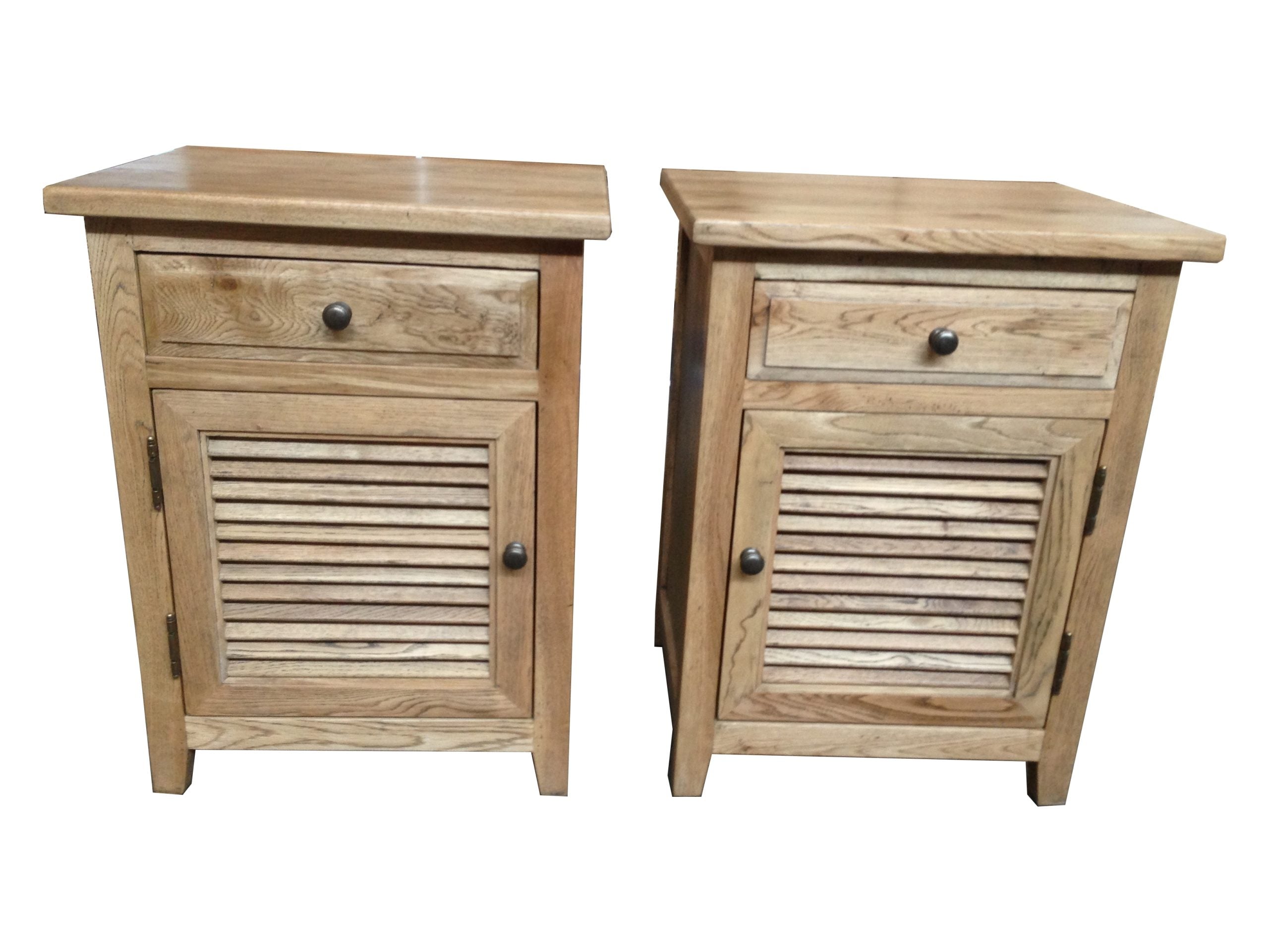 MF Oakwood Louvre Solid Timber 1 Drawer and 1 Door Bedside Cabinet