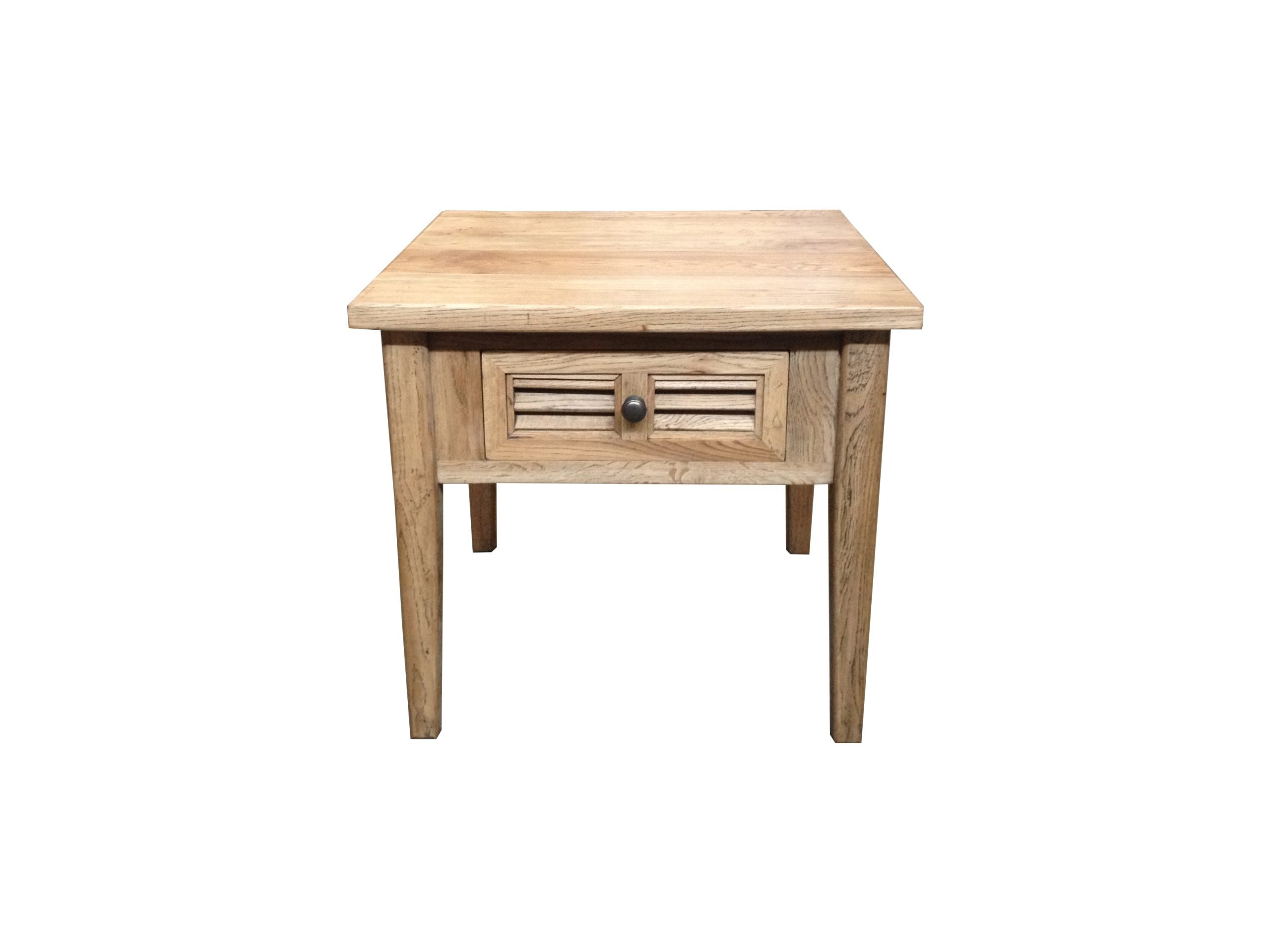 MF Oakwood Louvre Solid Timber 1 Drawer Lamp Table
